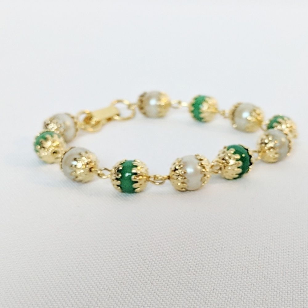 Vintage Gold White & Green Bracelet by Celebrity